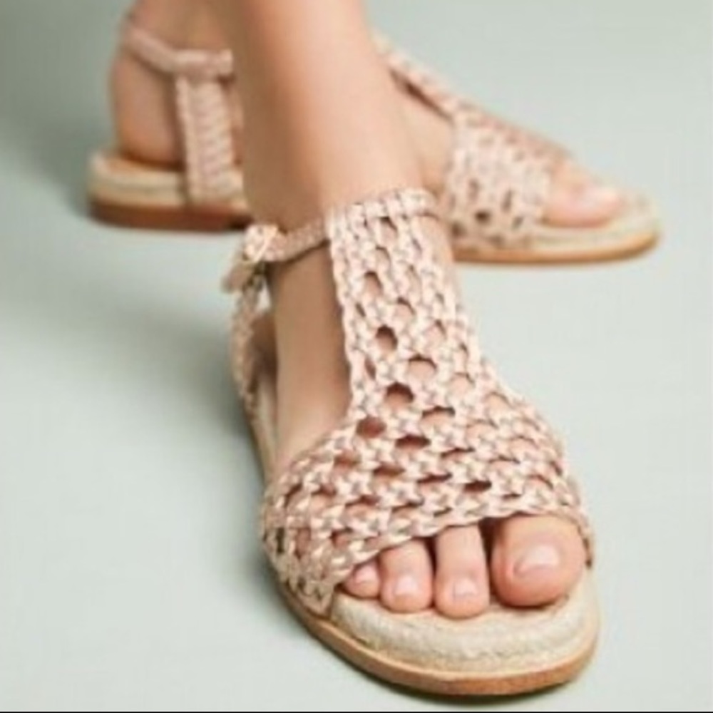 NWOT Anthro Bibi Lou Silk Woven Nude Sandals